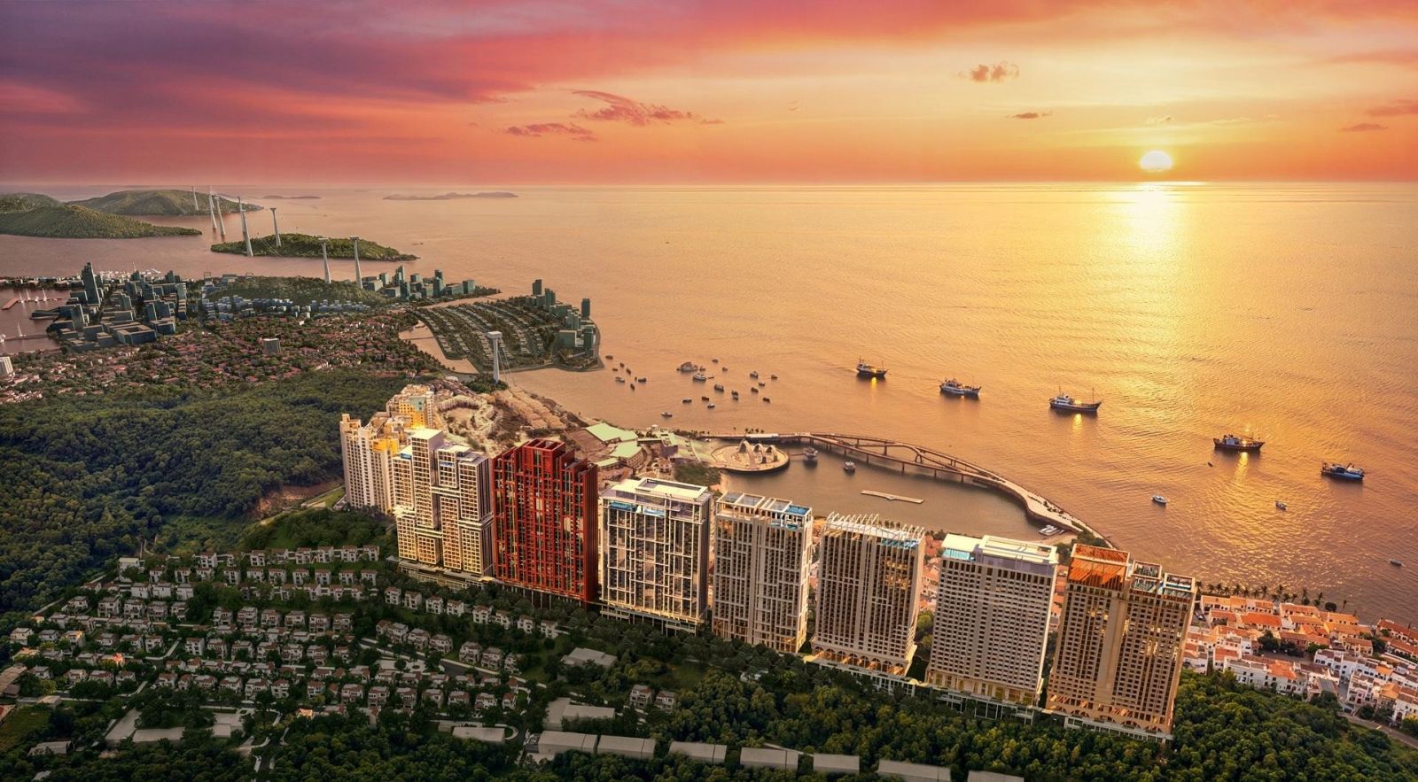 Phân khu The Sunset tọa lạc trên sườn núi Ông Quán với không gian khoáng đạt, riêng tư