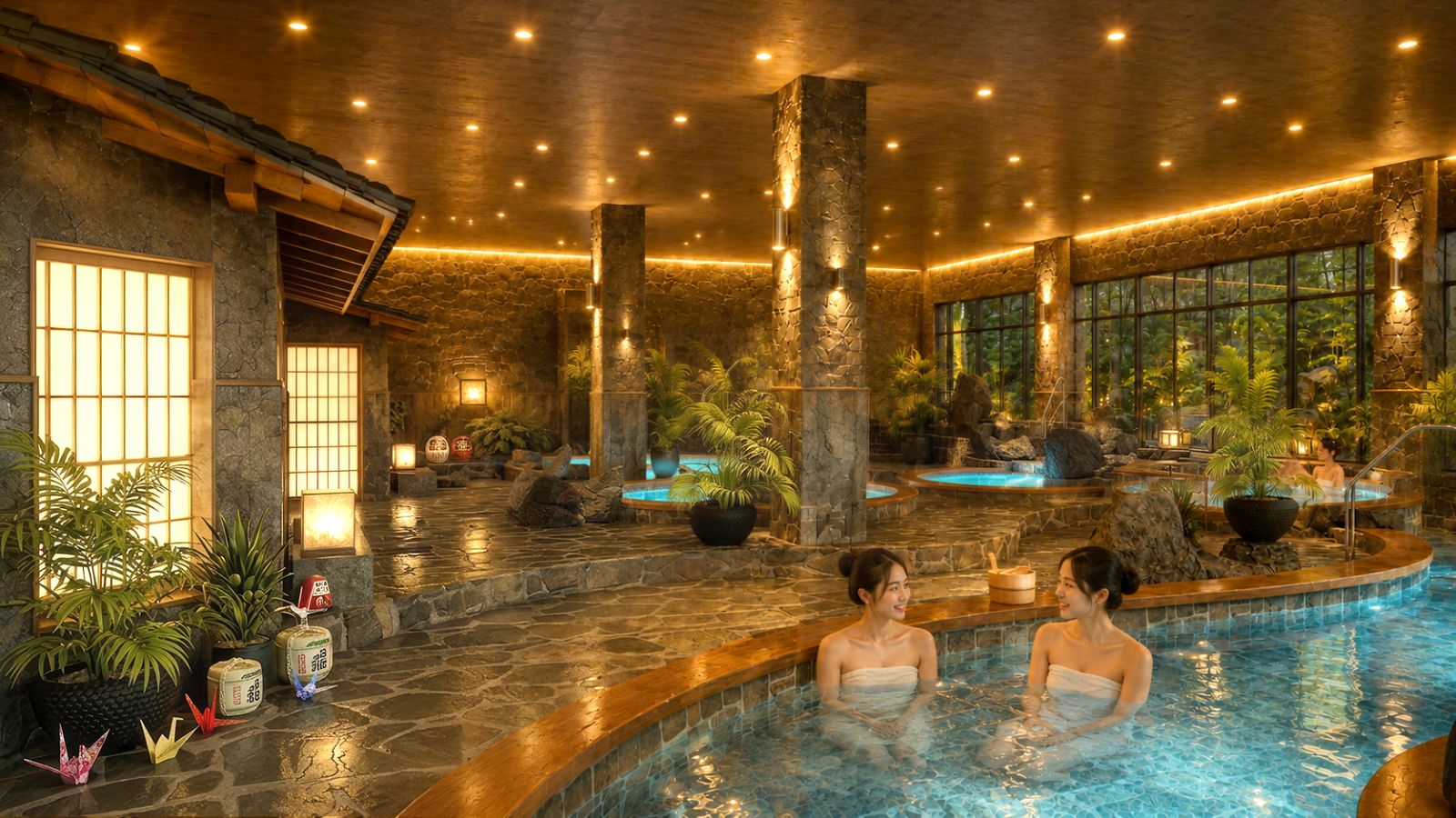 Sun Festo Town sở hữu hệ tiện ích Onsen đẳng cấp với dòng khoáng nóng từ Quang Hanh. Ảnh minh họa: Sun Property.