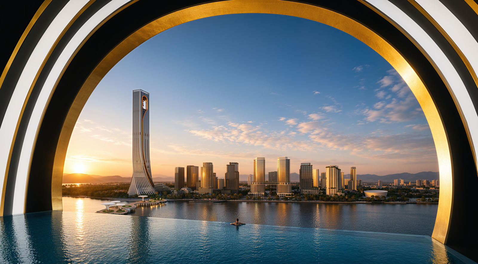 Sun Galaxy Complex với thiết kế độc đáo, với khu bể bơi chung sở hữu tầm nhìn “ôm trọn” đại đô thị Da Nang Downtown bên sông Hàn.