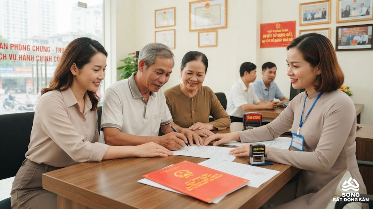 Cha mẹ và con thực hiện thủ tục tặng cho quyền sử dụng đất