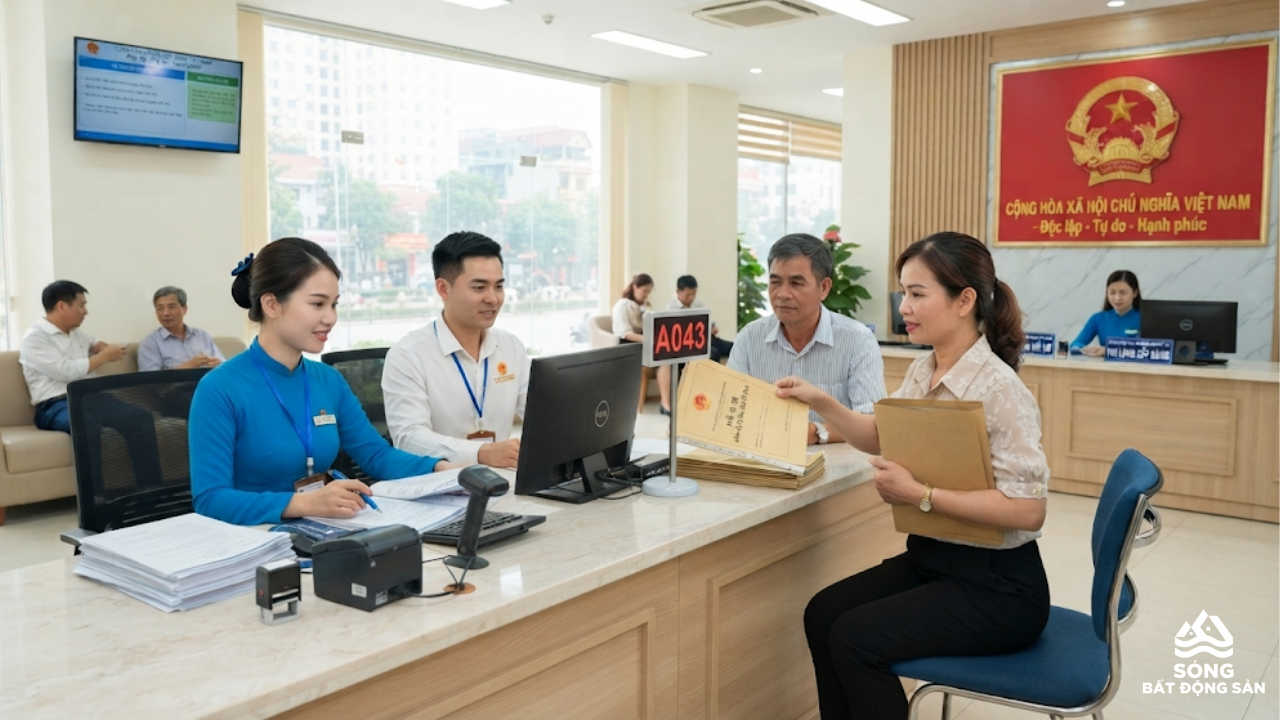Người dân làm thủ tục sang tên tại cơ quan đăng ký đất đai